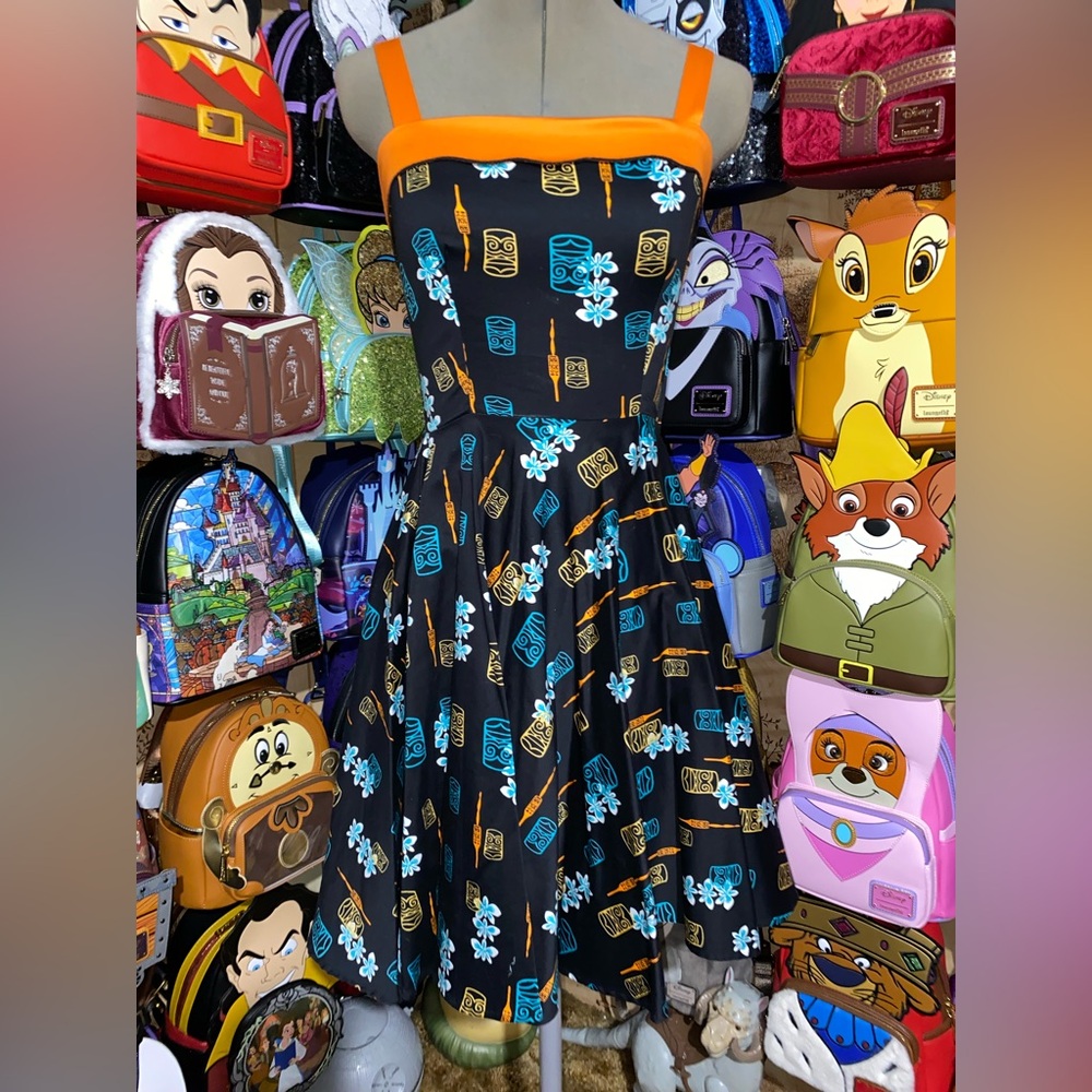 Pinup Couture Black, orange and blue tiki dress